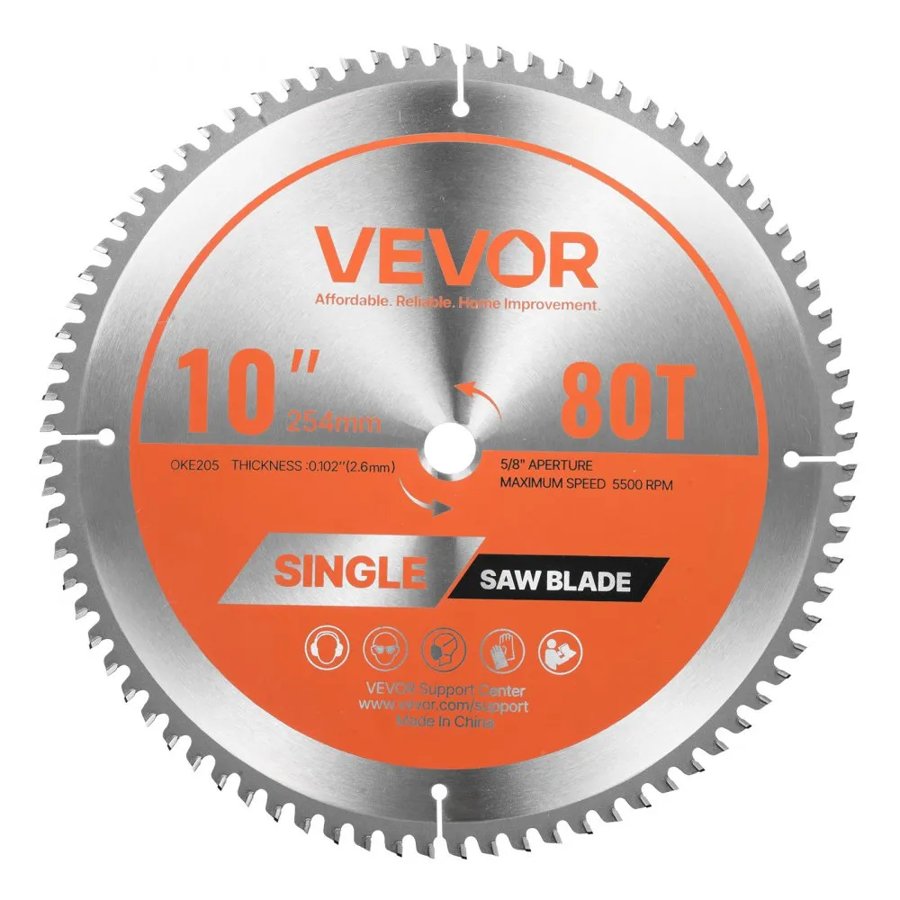 VEVOR 10in Circular Saw Blade – 10", 80 Teeth, 5/8" Arbor