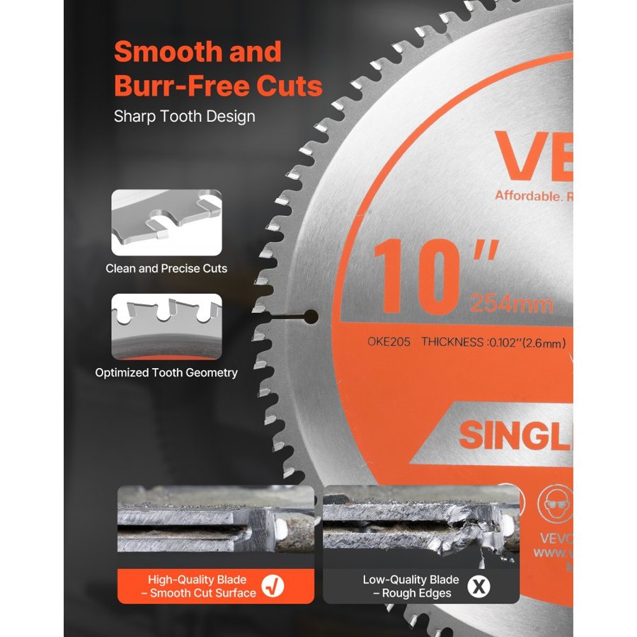 VEVOR 10in Circular Saw Blade – 10", 80 Teeth, 5/8" Arbor