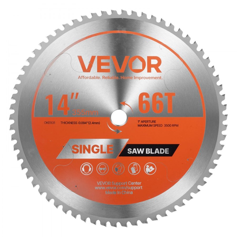 VEVOR Circular Saw Blade, 355 mm Diameter, 66 Sharp Alloy Teeth, 25.4 mm Arbor, Fine Finish, Metal Cutting Blade for Circular Saw, with Noise-Reducing Heat Vents, for Cutting Steel and Aluminum