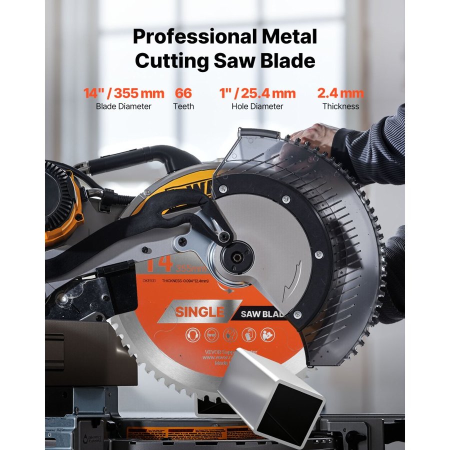 VEVOR Circular Saw Blade, 355 mm Diameter, 66 Sharp Alloy Teeth, 25.4 mm Arbor, Fine Finish, Metal Cutting Blade for Circular Saw, with Noise-Reducing Heat Vents, for Cutting Steel and Aluminum