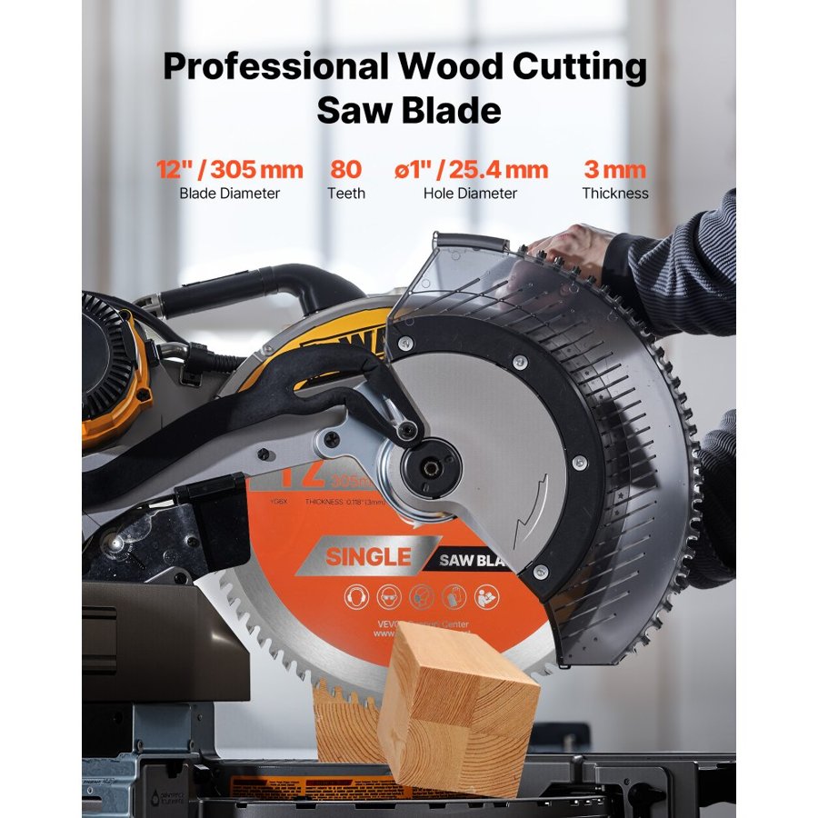 VEVOR Circular Saw Blade, 305 mm Diameter, 80 Sharp Alloy Teeth, 25.4 mm Arbor, Fine Finish, Wood Cutting Blade for Circular Saw, with Noise-Reducing Heat Vents, for Cutting Plywood, OSB, Hardwood