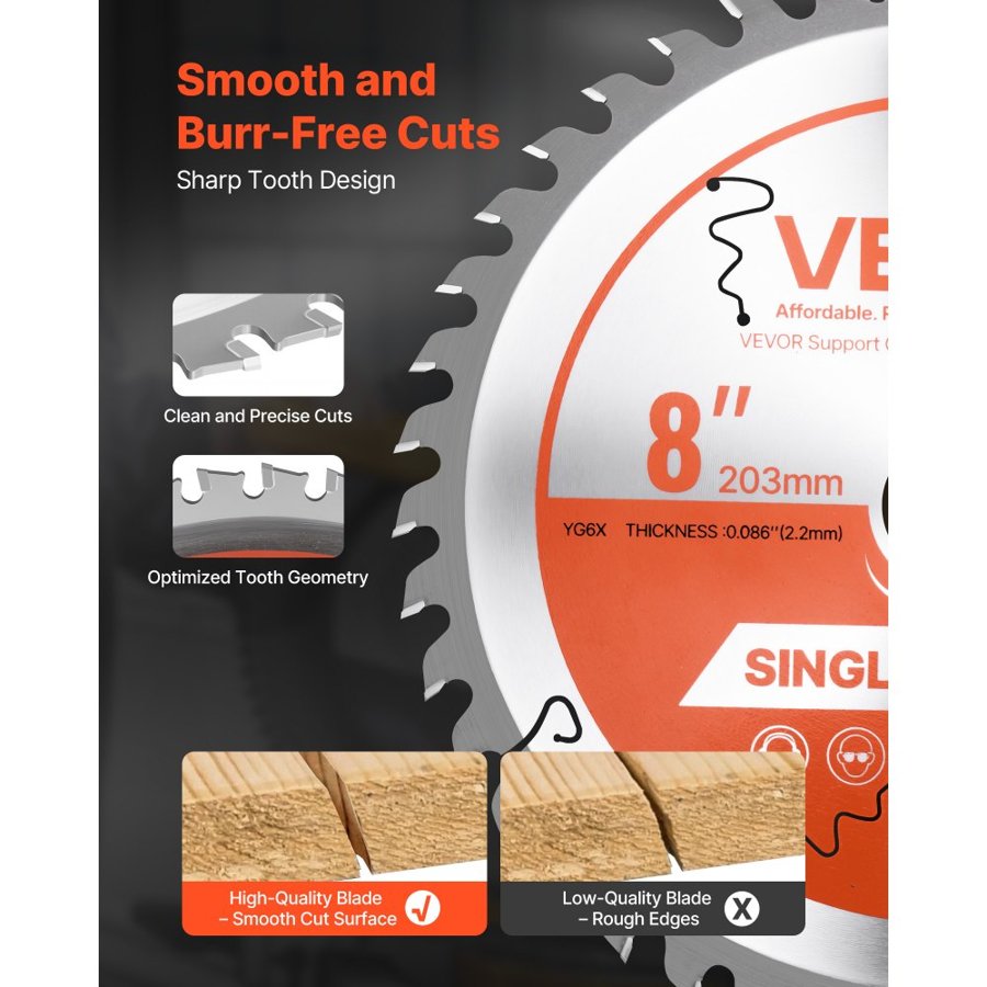 VEVOR 8" Circular Saw Blade – 42 Teeth, 8 Inch, 6500 RPM