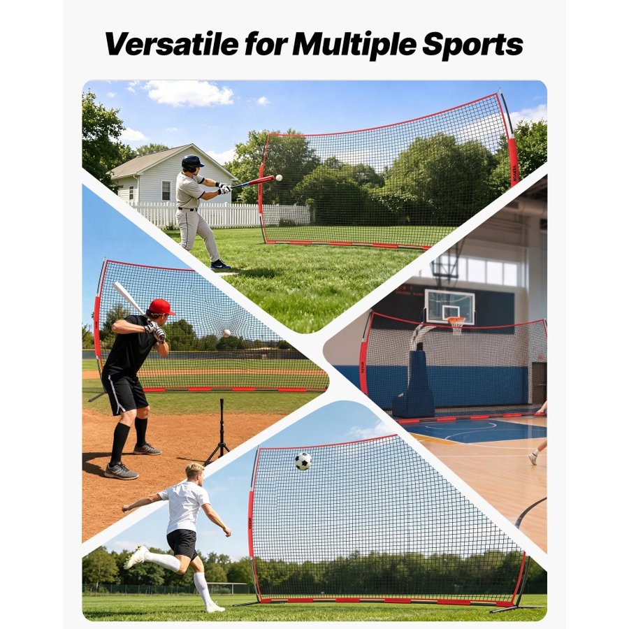 VEVOR Barricade Backstop Net, 20x10 ft Ball Sports Barrier Netting, Portable Practice Equipment with Carry Bag, Protection Screen for Baseball Softball Lacrosse Soccer Hockey Training, for Backyard