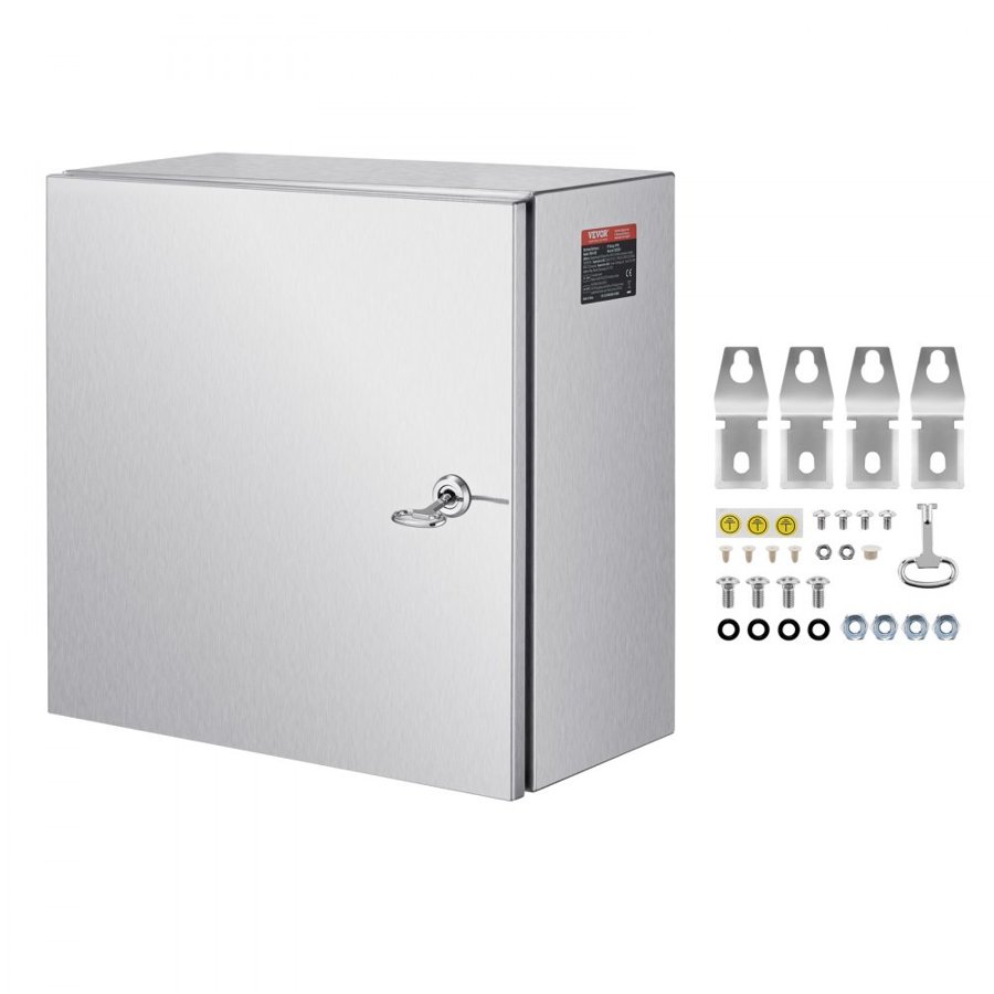 VEVOR NEMA Stainless Steel Enclosure, 300 x 300 x 200 mm NEMA 4X Steel Electrical Box, IP66 Waterproof & Dustproof, Outdoor/Indoor Electrical Junction Box, with Mounting Plate