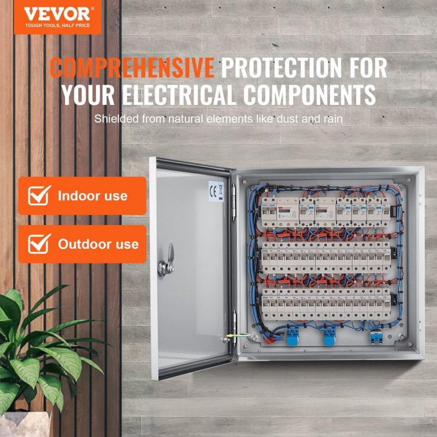 VEVOR NEMA Stainless Steel Enclosure, 300 x 300 x 200 mm NEMA 4X Steel Electrical Box, IP66 Waterproof & Dustproof, Outdoor/Indoor Electrical Junction Box, with Mounting Plate