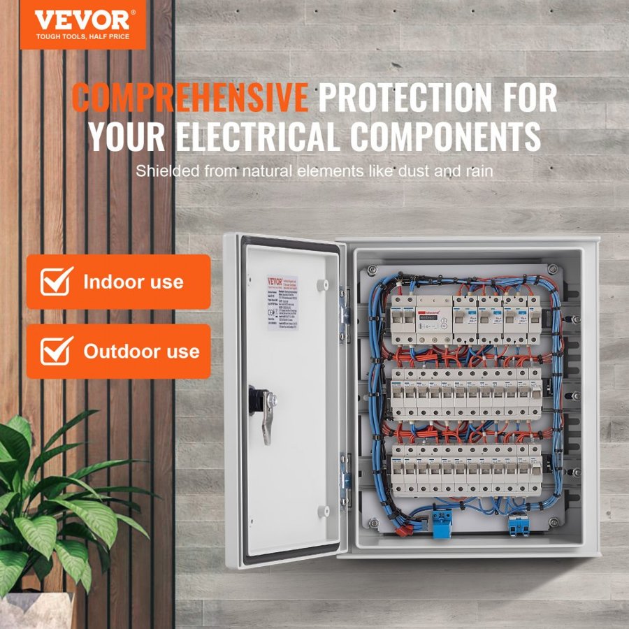 VEVOR NEMA Fiberglass Enclosure, 30x25x14 cm NEMA 4X Fiberglass Electrical Box, IP66 Waterproof & Dustproof, Outdoor/Indoor Electrical Junction Box, with Mounting Plate