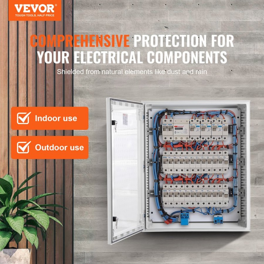 VEVOR NEMA Steel Enclosure, 60x50x23 cm NEMA 4X Fiberglass Electrical Box, IP66 Waterproof & Dustproof, Outdoor/Indoor Electrical Junction Box, with Mounting Plate