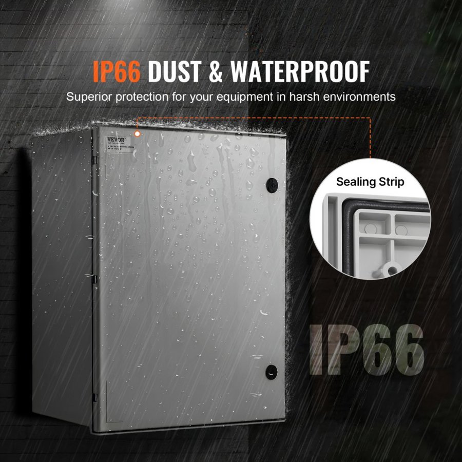 VEVOR NEMA Steel Enclosure, 60x50x23 cm NEMA 4X Fiberglass Electrical Box, IP66 Waterproof & Dustproof, Outdoor/Indoor Electrical Junction Box, with Mounting Plate