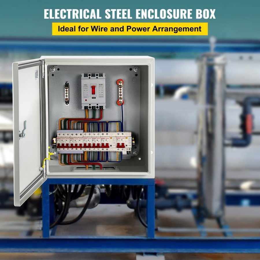 VEVOR NEMA Steel Enclosure, 20x20x15 cm NEMA 4X Steel Electrical Box, IP66 Waterproof & Dustproof, Outdoor / Indoor Electrical Junction Box