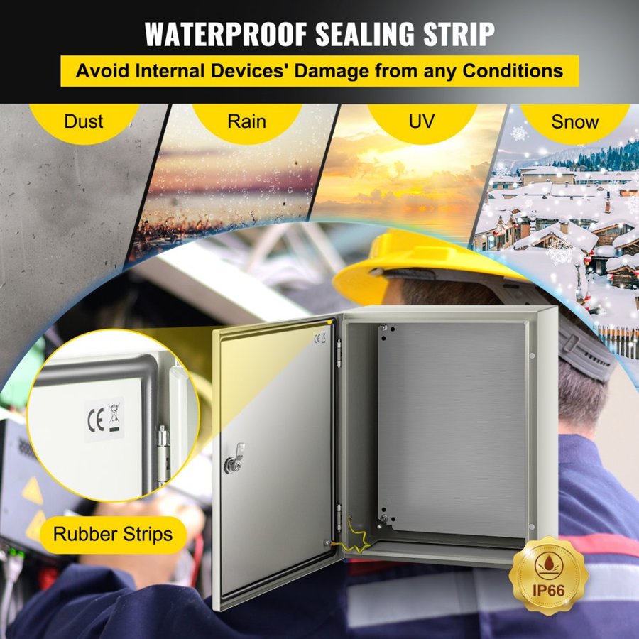 VEVOR NEMA Steel Enclosure, 50x40x20 cm NEMA 4X Steel Electrical Box, IP66 Waterproof & Dustproof, Outdoor/Indoor Electrical Junction Box, with Mounting Plate