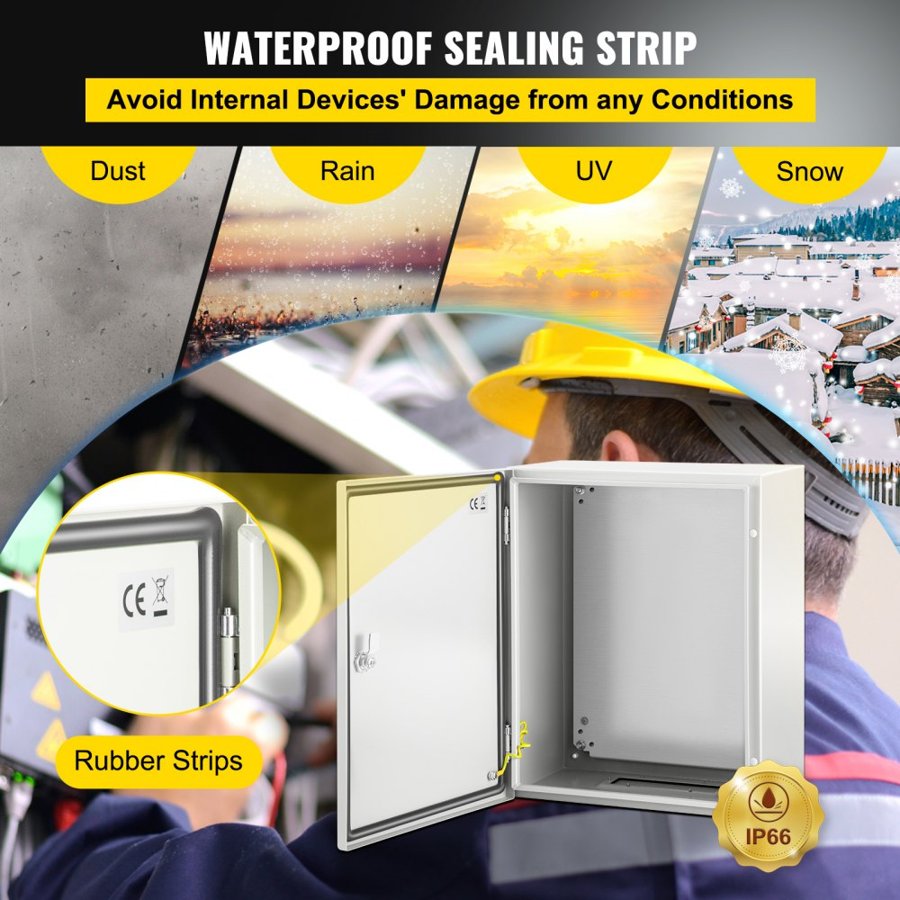 VEVOR NEMA Steel Enclosure, 50x40x25 cm NEMA 4X Steel Electrical Box, IP66 Waterproof & Dustproof, Outdoor/Indoor Electrical Junction Box, with Mounting Plate