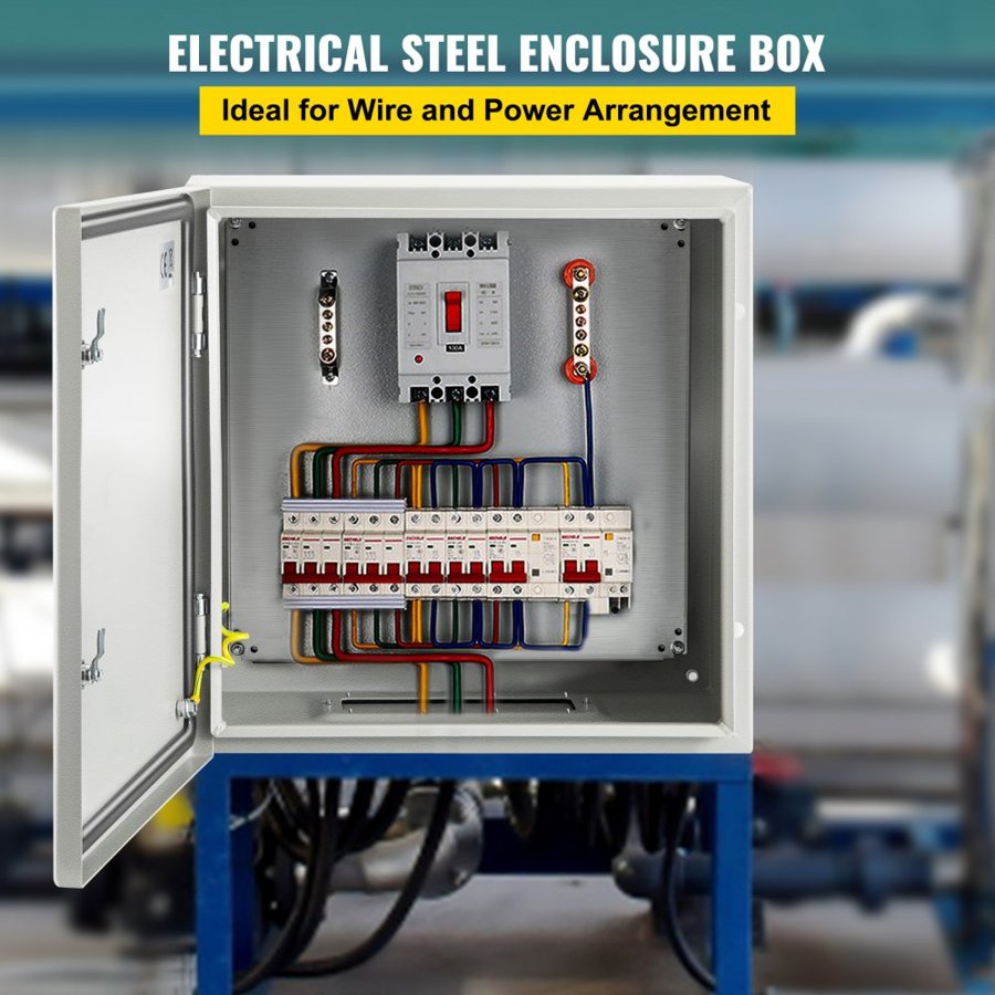 VEVOR NEMA Steel Enclosure, 60x60x20 cm NEMA 4X Steel Electrical Box, IP66 Waterproof & Dustproof, Outdoor/Indoor Electrical Junction Box, with Mounting Plate