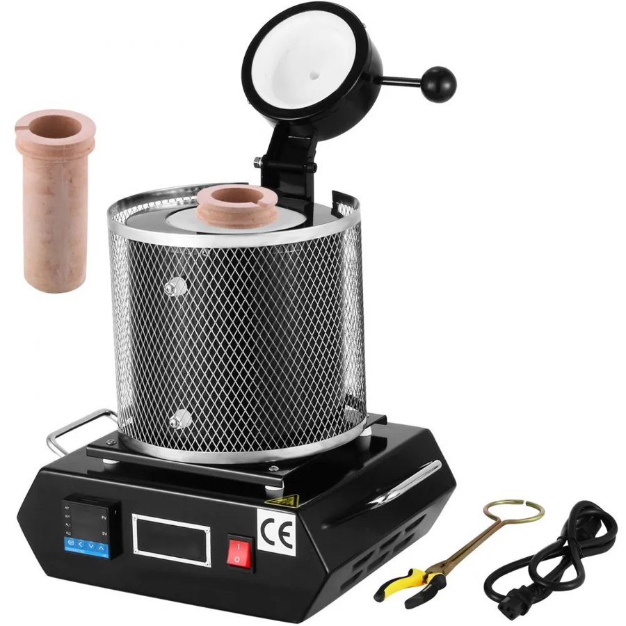 VEVOR Gold Melting Furnace, 1350W, 1150℃ Max Temperature, Digital Electric Melting Furnace Machine, with 1 kg Ceramic Crucible, for Casting Refining Precious Metals, Melts Gold, Silver, Aluminum