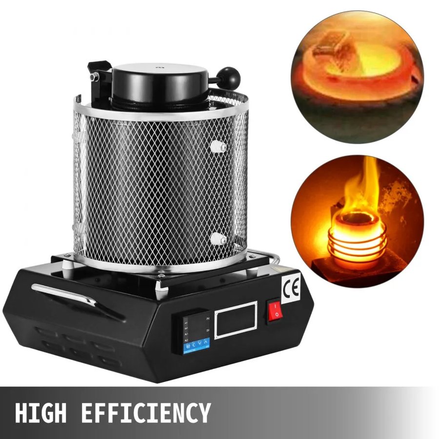 VEVOR Gold Melting Furnace, 1350W, 1150℃ Max Temperature, Digital Electric Melting Furnace Machine, with 1 kg Ceramic Crucible, for Casting Refining Precious Metals, Melts Gold, Silver, Aluminum