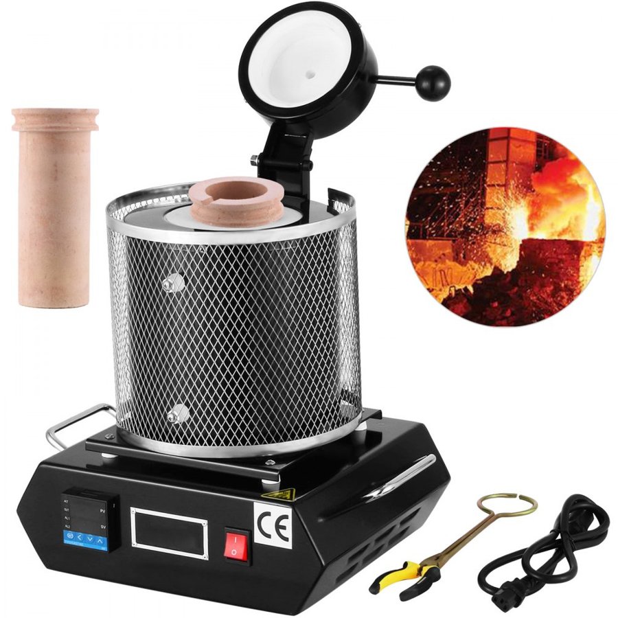 VEVOR Gold Melting Furnace, 1350W, 1150℃ Max Temperature, Digital Electric Melting Furnace Machine, with 3 kg Ceramic Crucible, for Casting Refining Precious Metals, Melts Gold, Silver, Aluminum