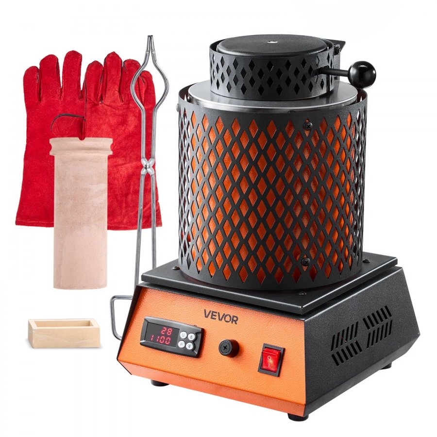 VEVOR Electric Melting Furnace, 1350W Electric Melting Furnace Kit, 2102℉/1150℃ Metal Smelting Machine with 3kg Ceramic Crucible, Gold Smelting Kit for Jewelry Making, Metal Bars, Metal Components