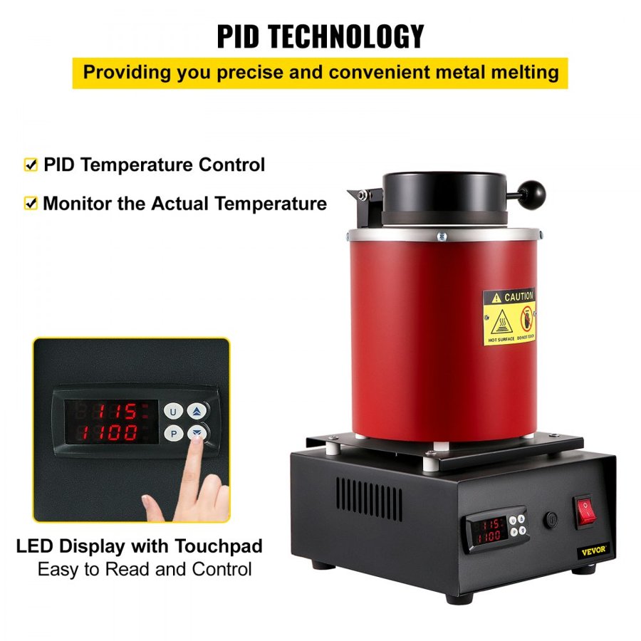 VEVOR Gold Melting Furnace, 1350W, 1150 ℃ Max Temperature, Digital Electric Melting Furnace, with 3 kg Ceramic Crucible, Ingot Die, and Gloves, for Processing of Gold, Silver, Copper, Aluminum