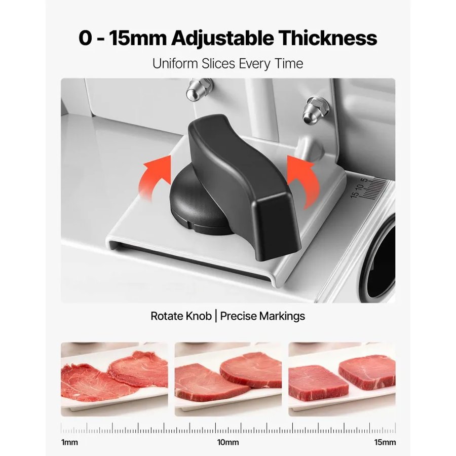 VEVOR Meat Slicer, Electric Deli Slicer with Two 190mm SUS420 Blades & 0-15mm Adjustable Thickness, 200W Home Food-Slicer for Frozen Meat, Ham, Baguett, Steak