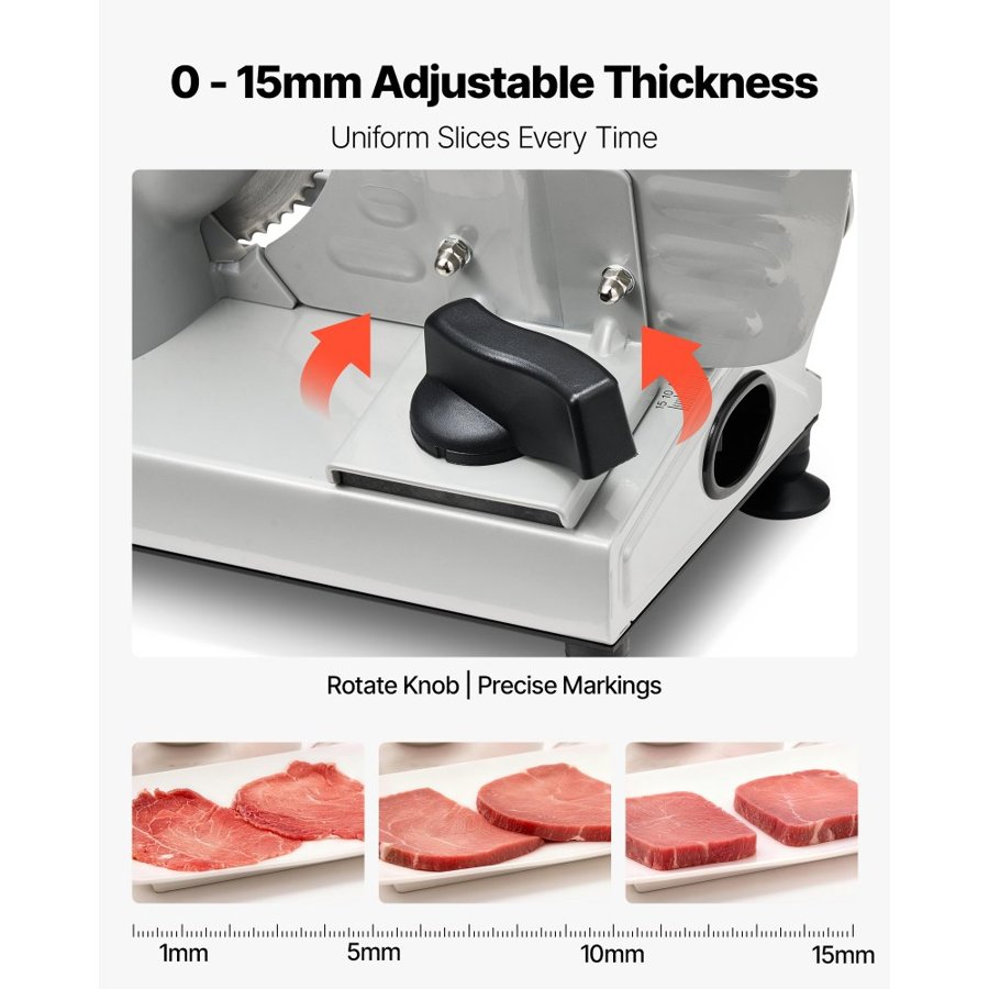 VEVOR Meat Slicer, 150W Electric Deli Slicer Machine with 170 mm Sharp Blade, Home Meat-Slicer with 65-90 RPM Slicing Speed, 0-15 mm Adjustable Thickness, for Frozen Meat, Ham, Baguett & Prime Steak