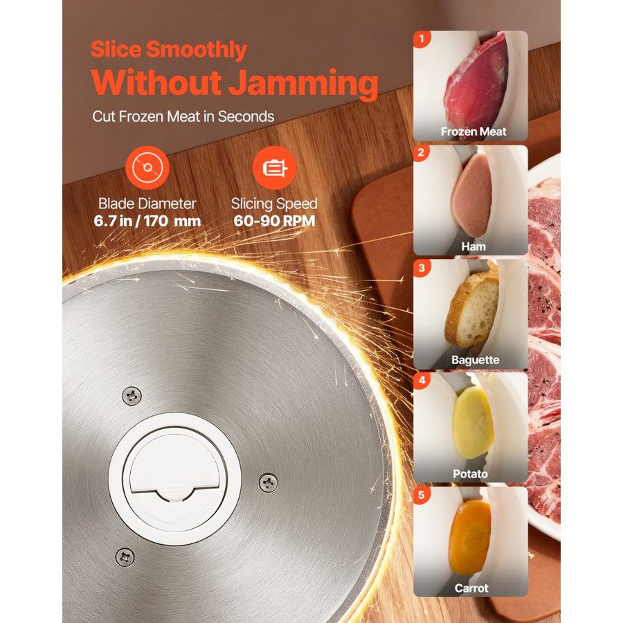 VEVOR Electric Deli Meat Slicer – 180W, 170mm Blade, 0-15mm