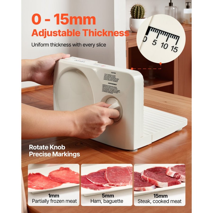 VEVOR Electric Deli Meat Slicer – 180W, 170mm Blade, 0-15mm