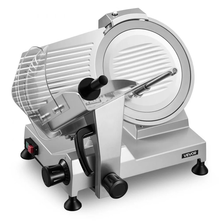 VEVOR Commercial Meat Slicer, 400W Electric Cutter, Removable 30cm Carbon Steel Blade and Food Tray, 0-15mm Adjustable Thickness Food Slicer Machine, for Frozen Meat, Ham, Baguett, Steak, ETL Approved