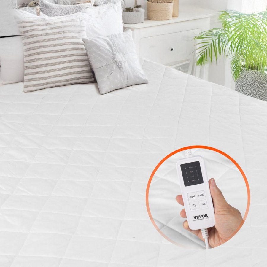 VEVOR Heated Mattress Pad, 195 x 165 cm, Queen Electric Bed Warmer with 4 Heat Settings Control, 12-Hour Timer, 8-Hour Auto Off,All Around Elastic Pocket Brushed Fabric Electric Mattress Sheets