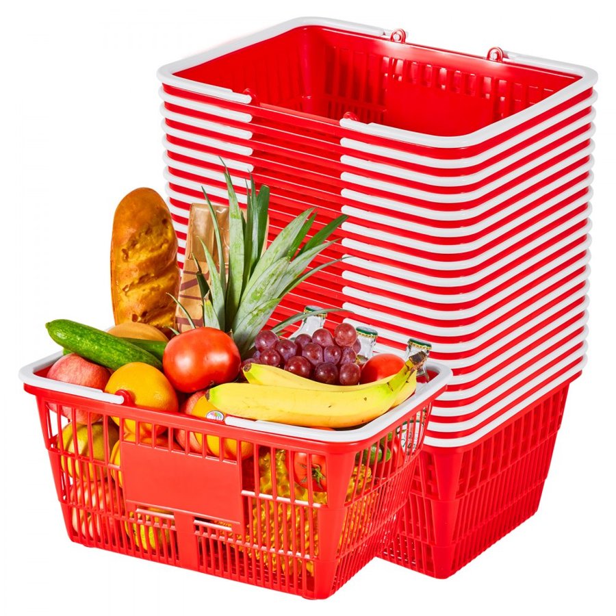 VEVOR Shopping Baskets with Handles – 20 PCS, 21L Red PE