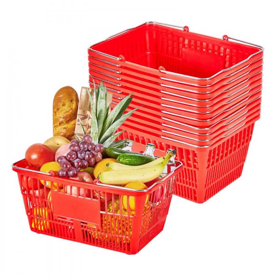 VEVOR Plastic Grocery Basket – 12 Pack, 21L Capacity