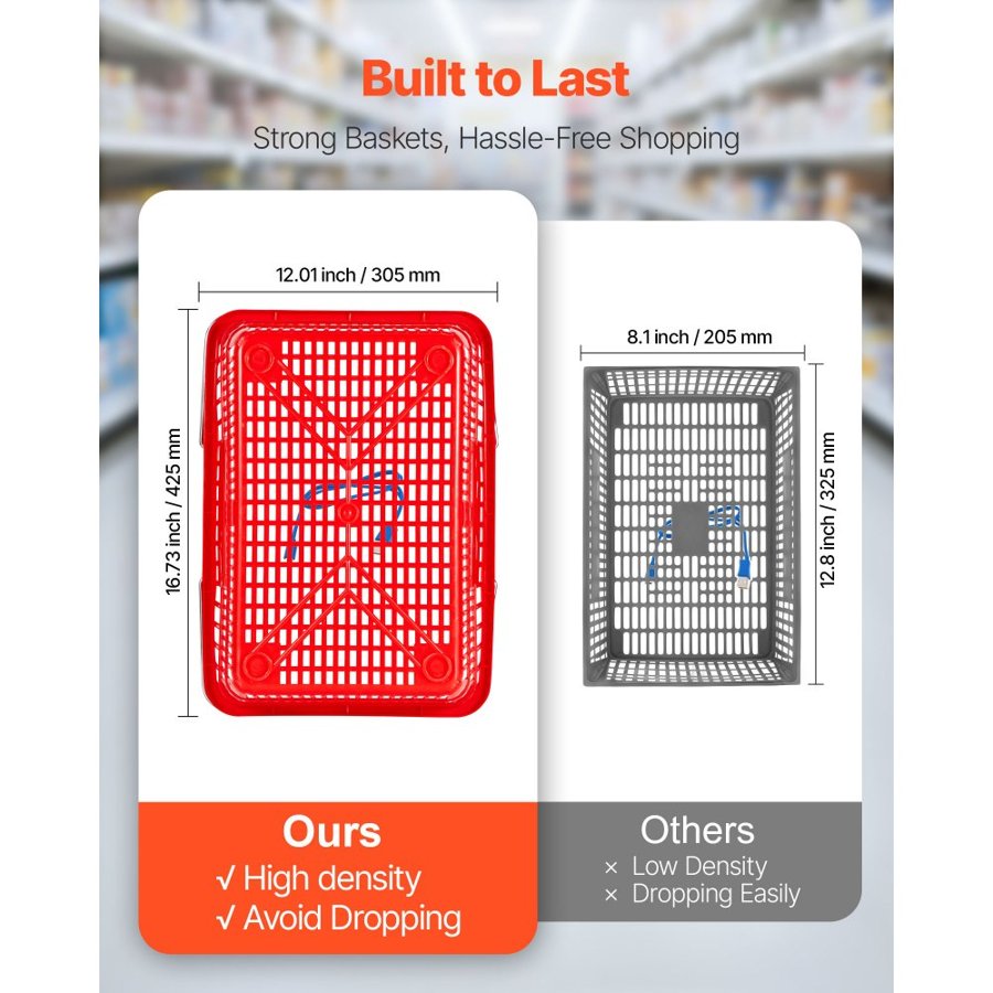 VEVOR Plastic Grocery Basket – 12 Pack, 21L Capacity