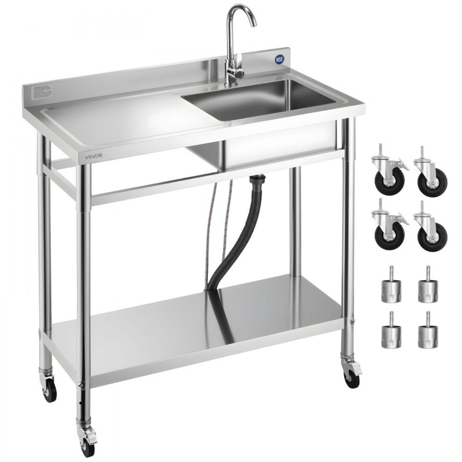 VEVOR Restaurant Utility Sink – 3-in-1 Design, 360° Faucet