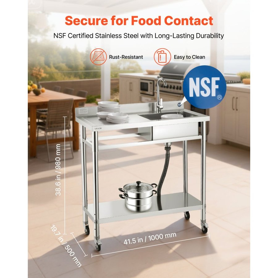 VEVOR Restaurant Utility Sink – 3-in-1 Design, 360° Faucet