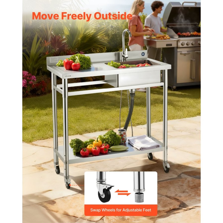 VEVOR Restaurant Utility Sink – 3-in-1 Design, 360° Faucet