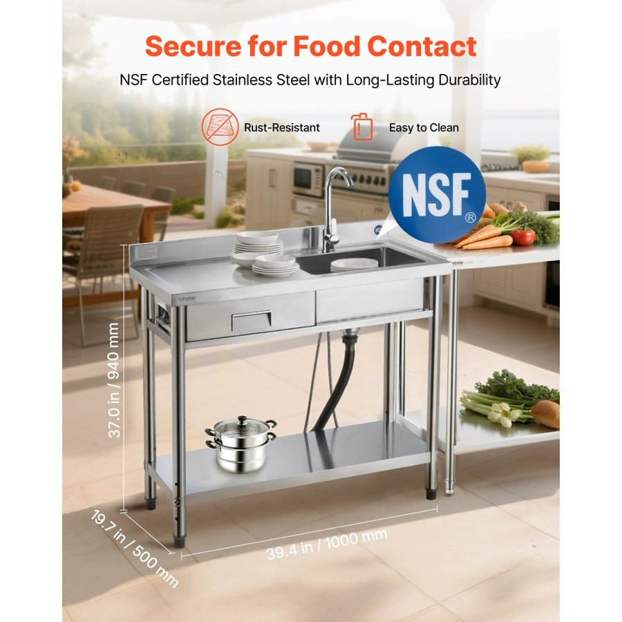 VEVOR Stainless Steel Freestanding Utility Sink – 360°