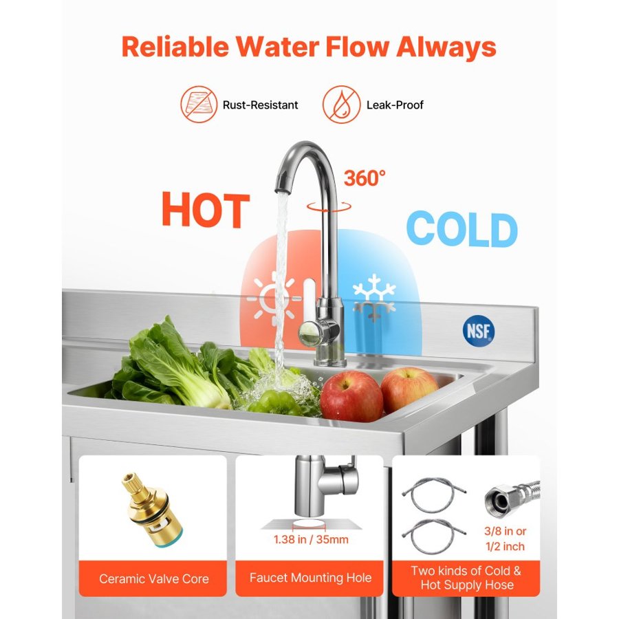 VEVOR Stainless Steel Kitchen Sink With Faucet – 39.4 Inch