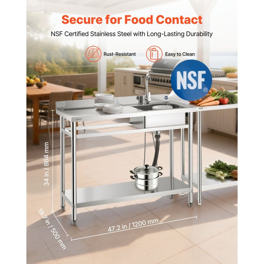 VEVOR Free Standing Stainless Steel Utility Sink – 47x19.7"