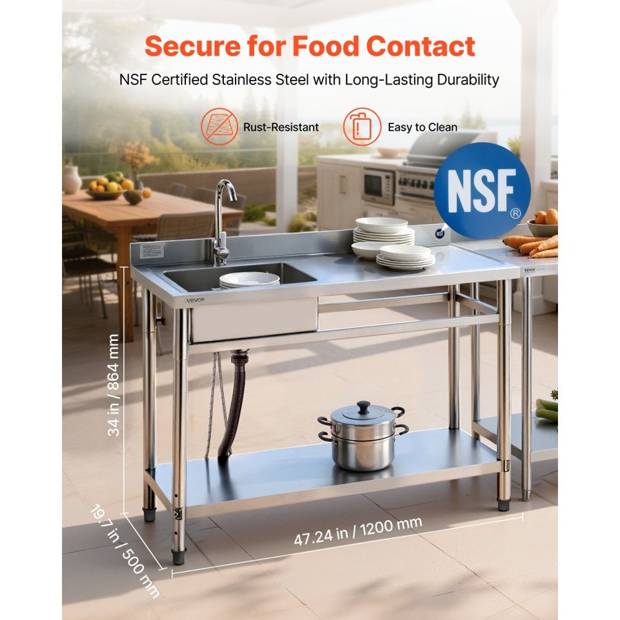 VEVOR Stainless Steel Commercial Kitchen Sink – NSF SUS201