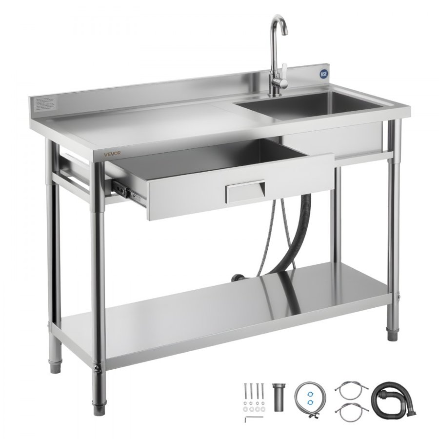 VEVOR Freestanding Stainless Steel Utility Sink – 47.2 Inch
