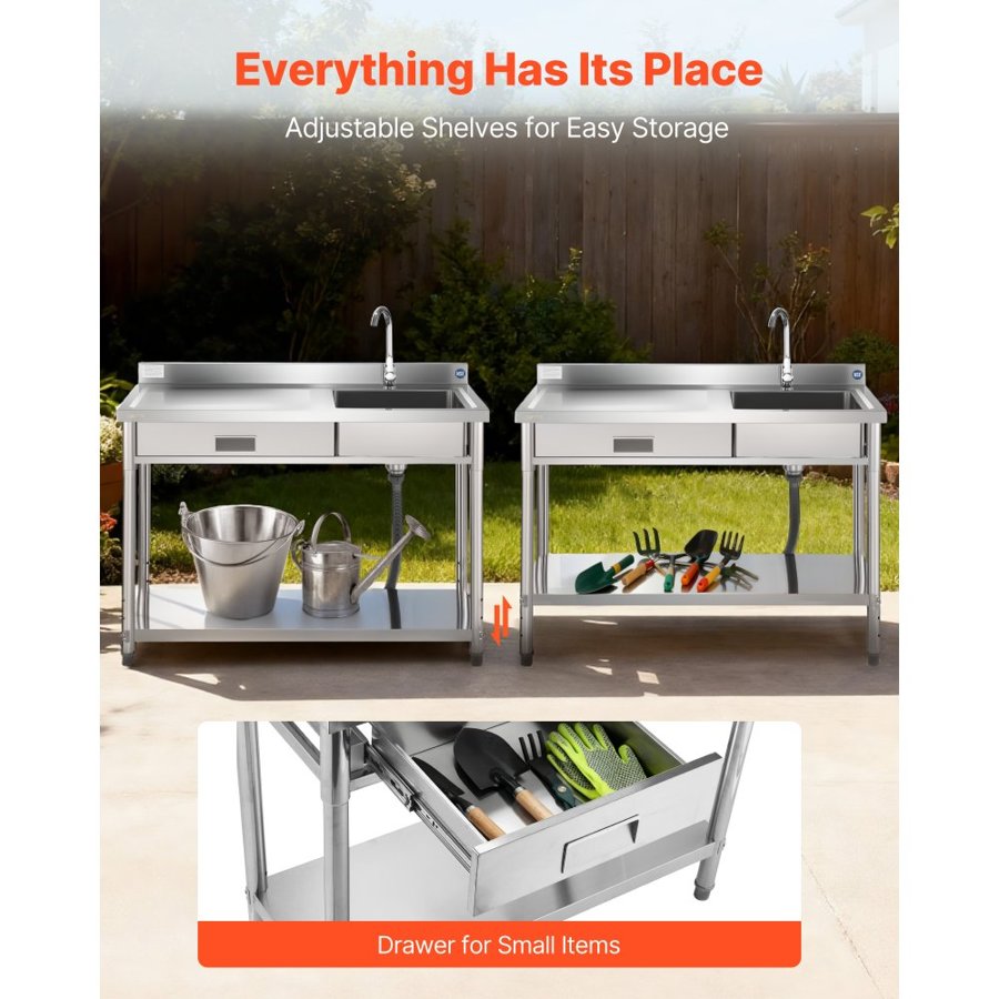VEVOR Freestanding Stainless Steel Utility Sink – 47.2 Inch