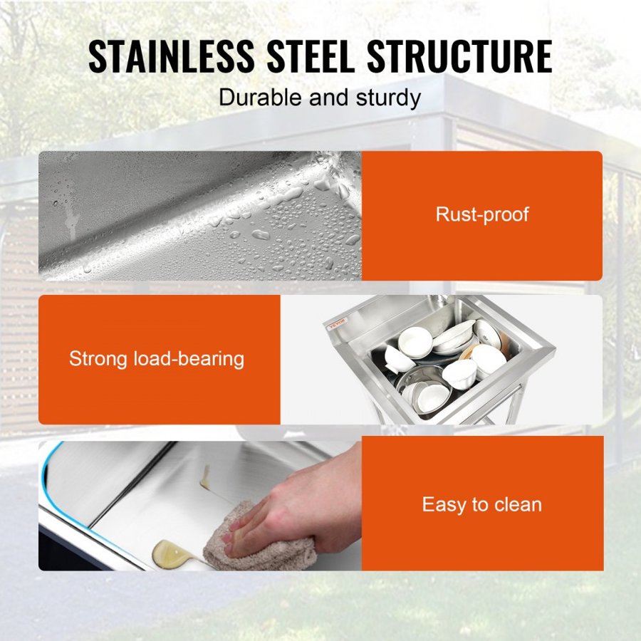 VEVOR Stainless Steel Utility Sink – 40.6x33x22.1 cm Single