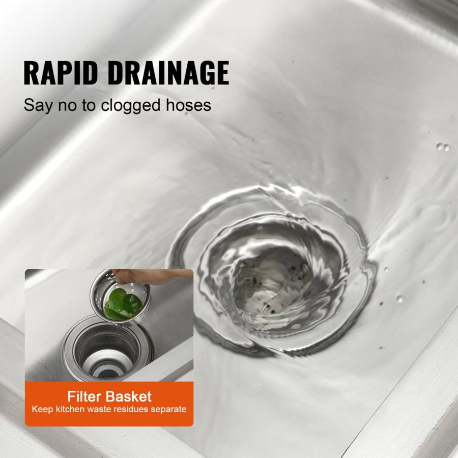 VEVOR Stainless Steel Utility Sink – 40.6x33x22.1 cm Single