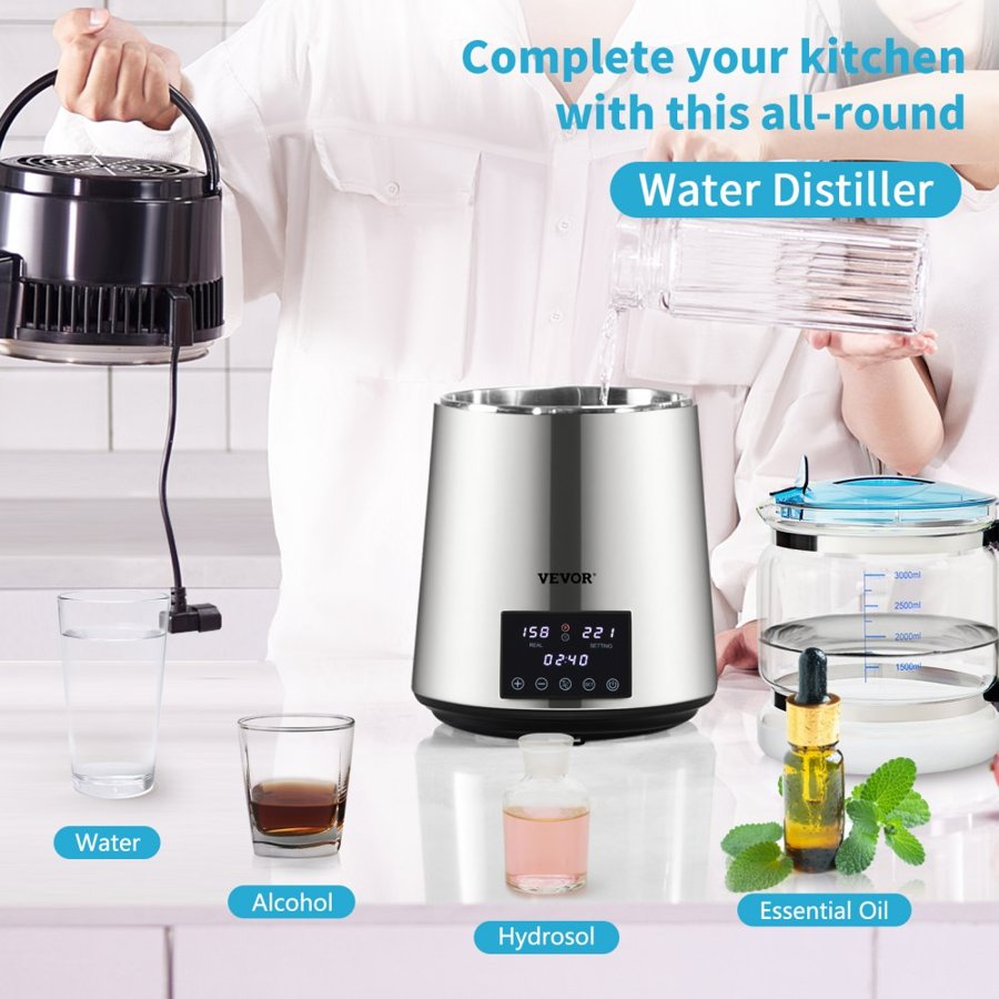 VEVOR Home Water Distiller – 4L, 1750W, Dual Temp, 1.5L/H