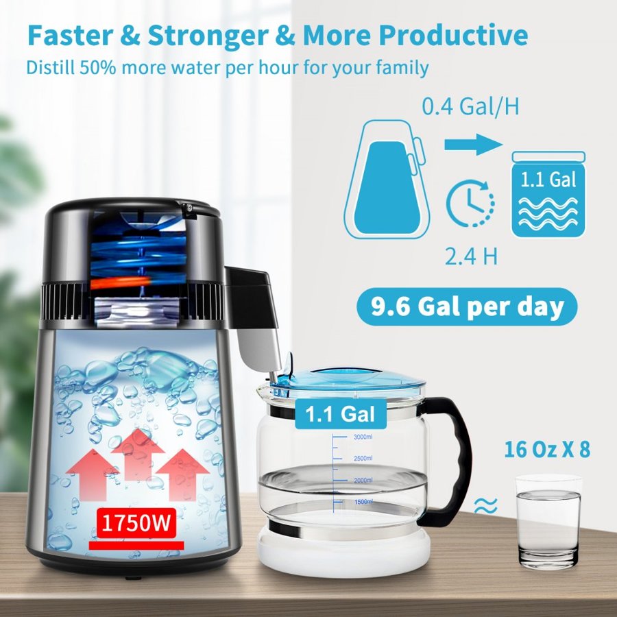 VEVOR Home Water Distiller – 4L, 1750W, Dual Temp, 1.5L/H