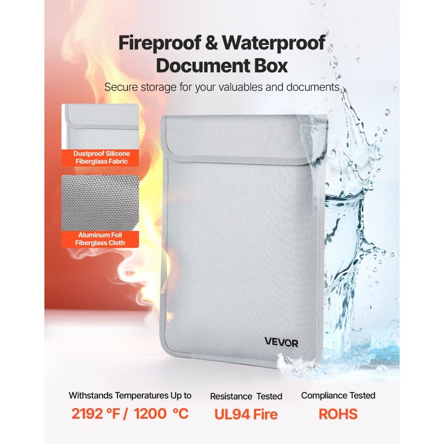 VEVOR Fireproof and Waterproof Document Bag – 14.96"x11.10"