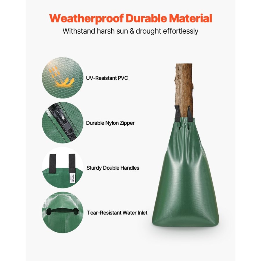 VEVOR Tree Watering Bag, 12 Packs 20 Gallons Watering Bags for New Trees, 5-9 Hours Slow Release Refillable Tree Drip Irrigation Bags with Zipper, Durable Tree Watering System for Deep Root Targeting