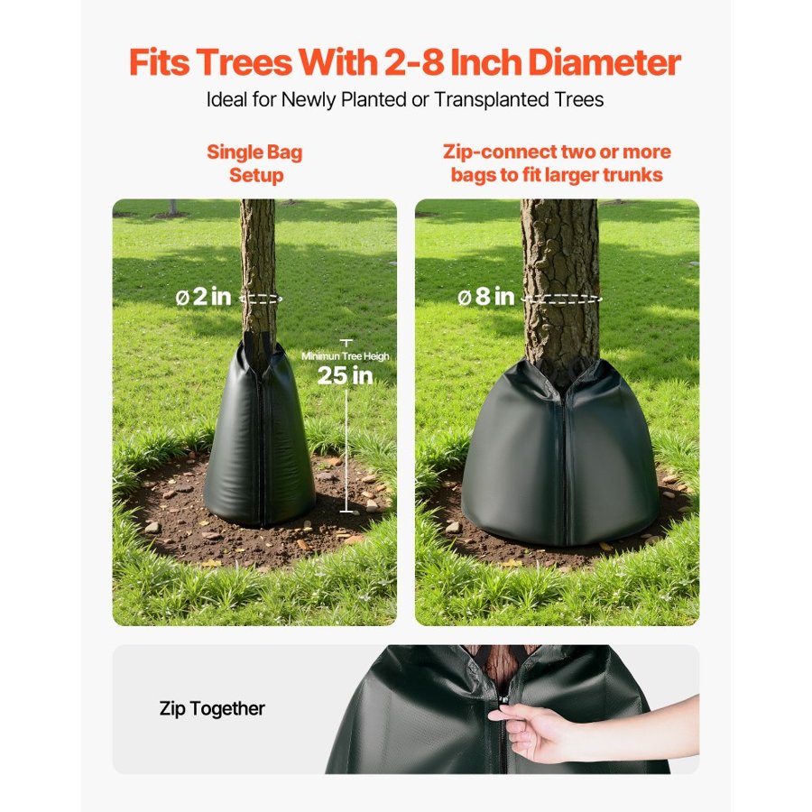 VEVOR 75.7 L Tree Watering Bags, 25 Pack 3-4 Hours Slow Release Gator Bags for Trees, Heavy Duty PE Tree Drip Irrigation Bag with Zipper, Durable & Reusable Deep Root Shrub Watering Bag