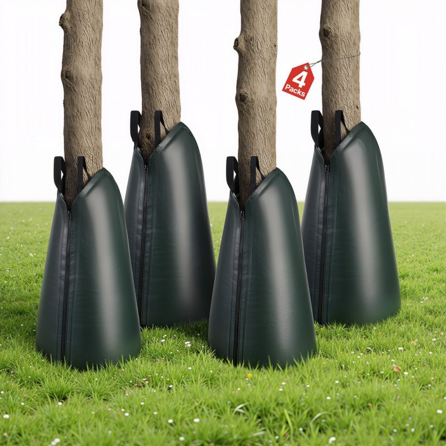 VEVOR 75.7 L Tree Watering Bags, 4 Pack 3-4 Hours Slow Release Gator Bags for Trees, Heavy Duty PE Tree Drip Irrigation Bag with Zipper, Durable & Reusable Deep Root Shrub Watering Bag