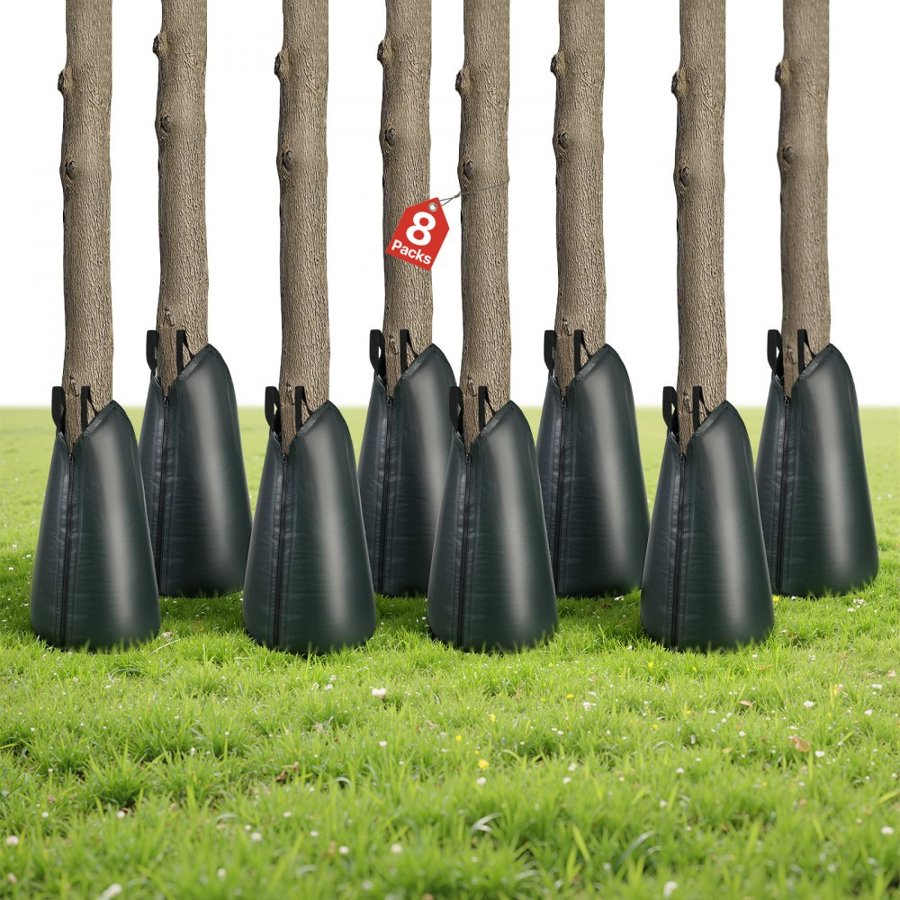 VEVOR 75.7 L Tree Watering Bags, 8 Pack 3-4 Hours Slow Release Gator Bags for Trees, Heavy Duty PE Tree Drip Irrigation Bag with Zipper, Durable & Reusable Deep Root Shrub Watering Bag
