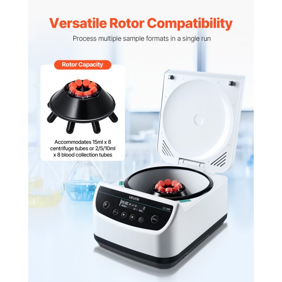 VEVOR Centrifuge Machine, 100-1900xg RCF Electric Laboratory Centrifuge Machine with 1 Rotor for 2/5/10/15ml Tube Capacity, Low Speed 500-4000rpm with Timer, Widely Used in Various Experiments