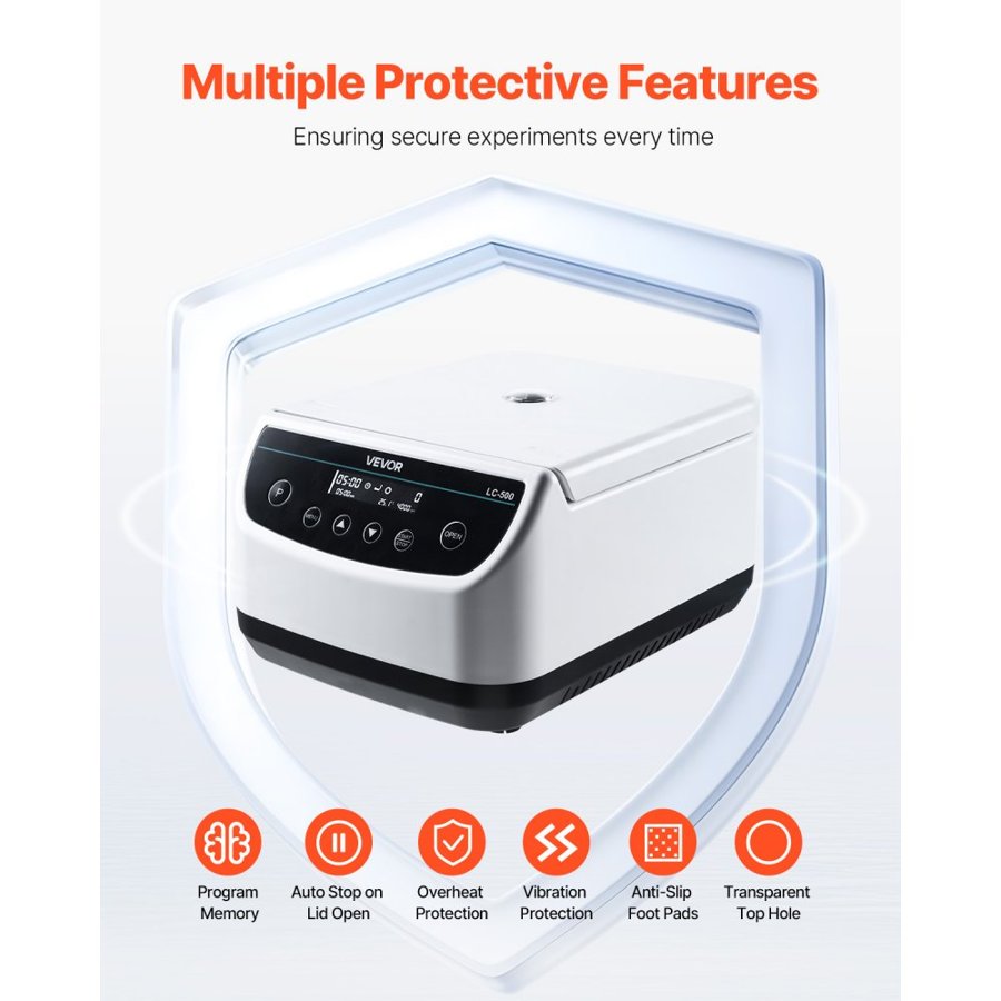 VEVOR Centrifuge Machine, 100-1900xg RCF Electric Laboratory Centrifuge Machine with 1 Rotor for 2/5/10/15ml Tube Capacity, Low Speed 500-4000rpm with Timer, Widely Used in Various Experiments